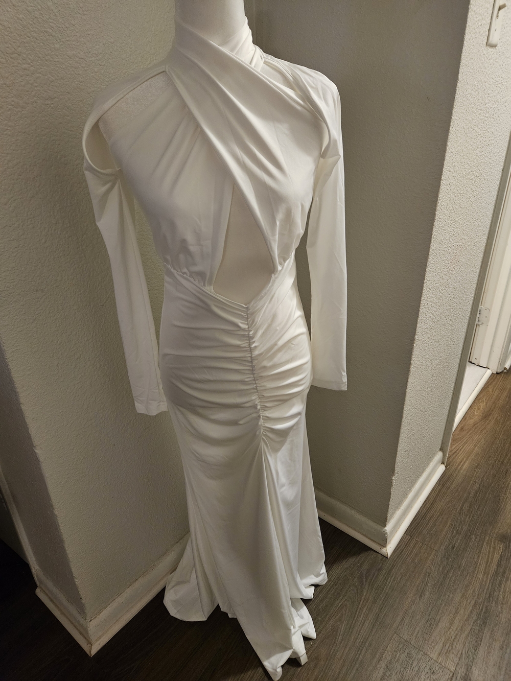 New Shein White Ruched Maxi Dress – Size M